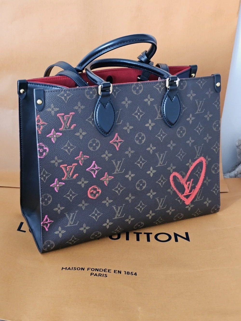 Louis Vuitton Monogram Canvas Tote with Pink & Red Graffiti